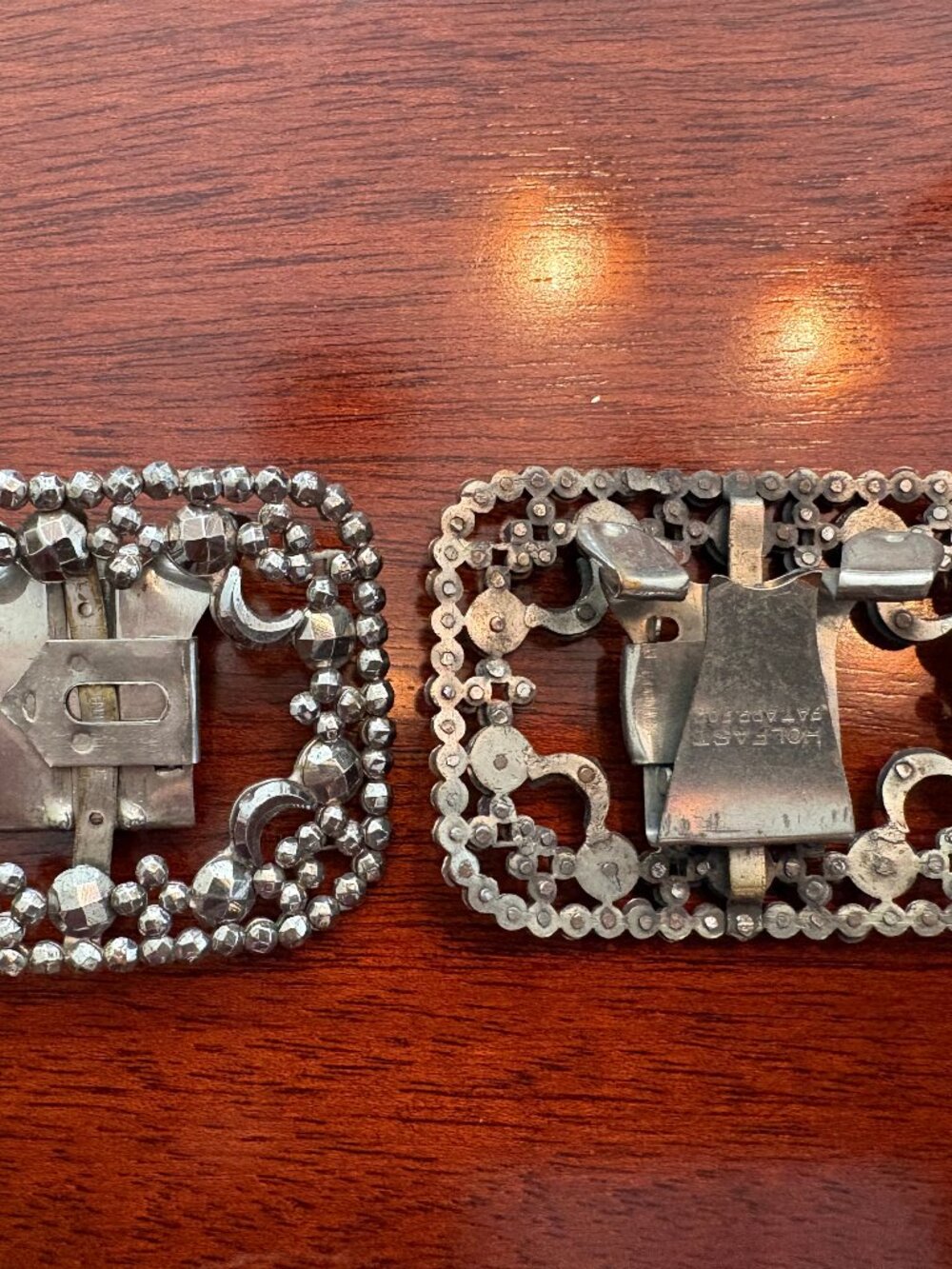 Pair of Ornate Victorian cut steel shoe buckles w/ beaded borders